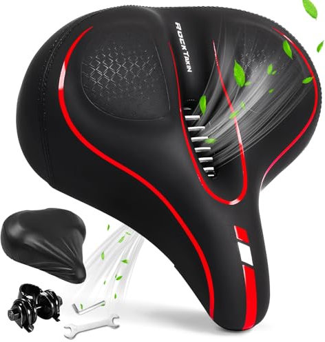 Asiento de bicicleta de gran tamaño para bicicleta estática y bicicleta +, sillín de bicicleta extra ancho con bolas dobles que absorben los golpes, bicicletas de carretera o ejercicio, asiento de