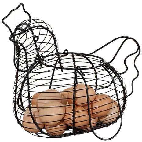 Wire Egg Basket, Egg Collecting Basket, Rustic Chicken Egg Holder, Portable Wire Basket For Egg Collecting, Metal Fruit Basket With Handle, Farmhouse Chicken Egg Basket For Fruits, Vegetables