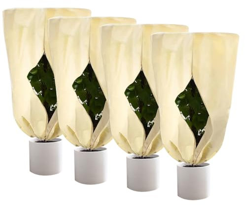Afenau Housses de Protection pour Plantes, 4 Pièces 80 * 60cm Voile Hivernage Plante Exterieur avec Zip, Housse Hivernage Plante Exterieur, Toile Hivernage Plante Exterieur pour Plante en Pot
