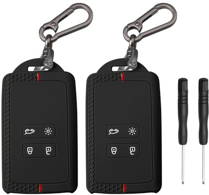 FT FUNTOR Car Key Cover for Renault, 4 Button Key Fob Cover, TPU Silicone Key Cover Compatible with Renault Captur Clio Dacia Duster Espace Kadjar Koleos Megane (Black Red+Black Red)