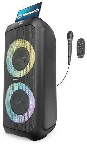 MAJORITY P300 Tragbarer Partybox Bluetooth Lautsprecher | 300W Leistung und 8H Akku | Karaoke Maschine mit Mikrofon, TWS Multi Speaker Link, Xtra Bass, und LED-Licht