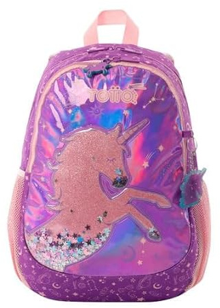 TOTTO - Mochila Infantil, Modelo Unispace M, Mochila Mediana, Capacidad 14 L, 2 Compartimentos, 2 Bolsillos para Botella, Organizador Interno, Correas Acolchadas, Resistente y Duradera, Color Morado