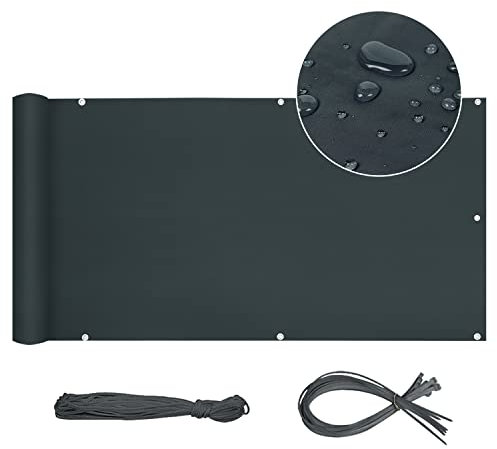 Sekey Balkon Sichtschutz Balkonabdeckung 90x600cm, Balkonsichtschutz Balkonverkleidung Oxford mit Nylon Kabelbinder, Blickdicht Wasserdicht Windschutz, Anthrazit