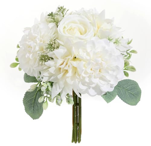 Sousi Bouquets de Mariage pour mariée et Demoiselles d'honneur, Roses artificielles Blanches, décoration de Mariage