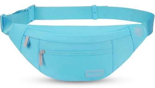 MAXTOP Large Bumbag Waist Fanny Pack Running Belt for Men Women Unisex Bum Bag with Headphone Jack and 4-Zipper Pockets Adjustable Belt for Travel Running Jogging Workout Hiking Gifts Water Blue