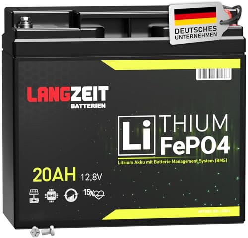 LANGZEIT LiFePO4 12V 20Ah Lithium Batterie mit BMS Solarbatterie Wohnmobil Solar Boot Akku 17Ah 18Ah 19Ah 21Ah 22Ah