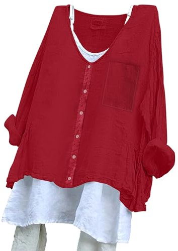 Beach Coverups for Women UK Summer Linen Tops for Women UK Plus Size Long Sleeve Linen Shirts with Pockets Lightweight Crewneck Tunic Tops Baggy Solid My+Orders