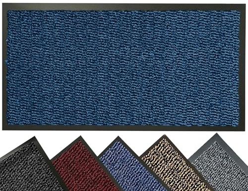 LENAK Door Mats - Entrance Mat Barrier Hallway Runner Kitchen Rug, Non-Slip Dirt Trapper Rubber Back Washable Floor Mat, Dust Grabbing Indoor Outdoor Doormats, Blue, 90x300cm