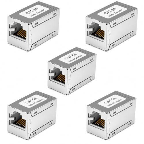 Tuwonwa 5 stycken RJ45-koppling Cat7, RJ45-koppling Cat6, anslutning Ethernet LAN-kontakt förlängning, anslutning nätverkskabel för Ethernet-kabel, patchkabel Cat7 Cat6A Cat6 Cat5e Cat5 skärmad