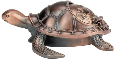 K COOL Ashtray with Lid for Cigarettes Outdoor Indoor, Metal Smokeless Windproof Ashtrays for Home Office Tabletop Outside Patio Outdoor Balcony, Fancy Gift for Women Men (Copper Turtle)
