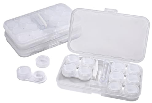 Diakey Lot de 18 étuis transparents pour lentilles de contact avec 3 boîtes de rangement, anti-fuite, étui coloré avec accessoires pour voyage, quotidien, claire