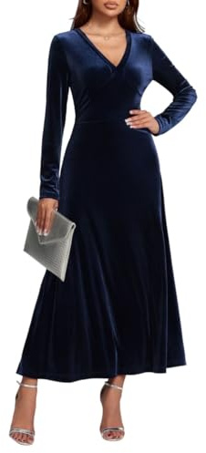 ORANDESIGNE Abito in Velluto Donna Lungo Vestito in Velluto Vestiti Invernali Eleganti Abiti da Cerimonia Maxi Abito Sera Festa Natale B Blu Navy M