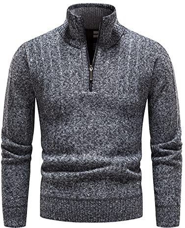 Sweatshirt för män med dragkedja, dragkedja, huvtröja för män, vinter, arbetströja, vandring, långärmad tröja, smal passform, stickad tröja, ull, vintertröja, V-ringad polotröja, ståkrage, huvtröja
