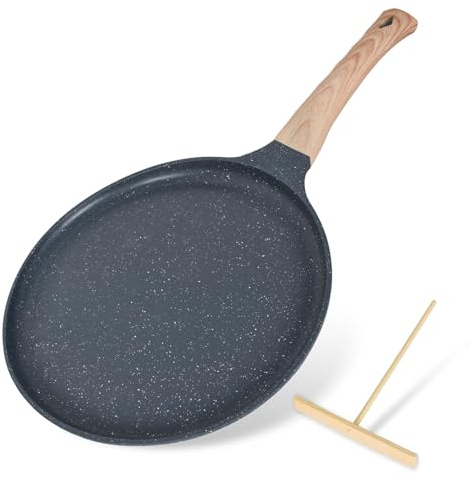 Eclove Sartén para Crepes con Mango Extraíble y Distribuidor de Masa, Revestimiento Antiadherente, Sartén para Pancake, Sarten Tortitas Aluminio, Crepera Inducción - Negro (Ø28cm)