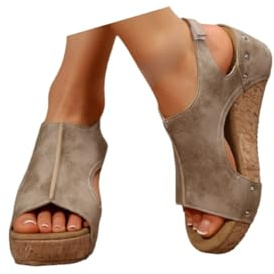 Wide Width Platform Wedge Sandals for Women Summer Dressy Comfortable Low Heel Casual Open Peep-Toe Platform Cork Wedges Sandals with Hook and Loop Adjustable Ankle Strap