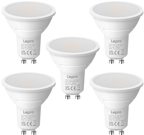 Lepro GU10 LED Bulbs, Neutral White 4000K, 4.5W, 50W Equivalent, Pack of 5 | 345lm, 100° Wide Beam, Energy Saving Light Bulb, Non-dimmable, Spotlight Bulb for Ceiling, Recesses and Track Lighting