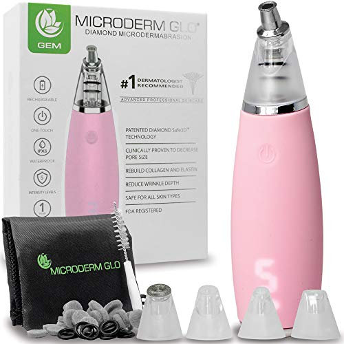 GLO GEM Diamond Microdermabrasion & Suction Tool - Blackhead Remover & Pore Vacuum - Anti-Aging Wrinkle Care for Collagen Production & Acne Scars (Pink)