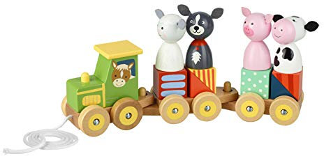 Tractor Puzzle Train Toy – Farm Animal Push and Pull Along Toys for 1 Year Olds, Wooden Toys - Perfect 1st Birthday Gifts For Boy and Girl - Early Development & Activity Toys by Orange Tree Toys