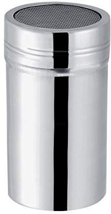 Saupoudreuse en Acier Inoxydable 201 - pour Farine/Cacao/Sucre, avec Tamis Inox à Maille Fine, Compatible Café Pâtisserie (Grand)