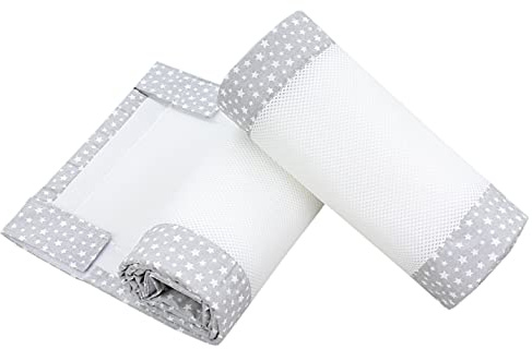 TupTam Protección Barandilla Protector de Cuna Malla Bebé Nido Cuna 3D Mesh 2 Pack, Estrellas Gris, Aprox. 128 x 30 cm (para Cuna 140x70)