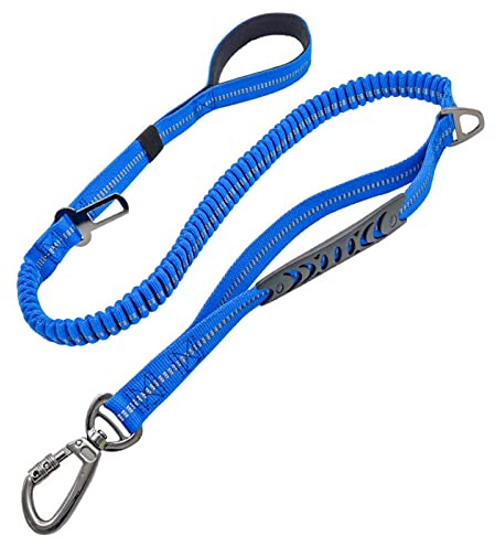 YUAN NIAN Laisse pour chien solide, élastique, réglable, réfléchissante, pour la marche, anti-traction avec boucle de ceinture de sécurité, bleue