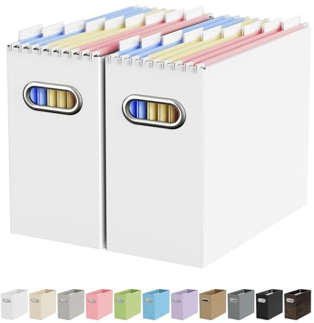Oterri Cardboard File Organizer Box for Hanging File Folders Letter Size,File Box for Computer Desk,File Cabinet,Working Home,Office,Classroom（White,Letter Size - 2 Packs）
