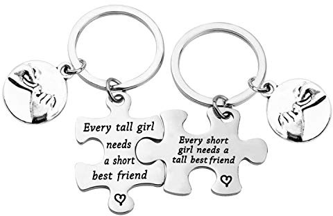 PLITI Funny Short Tall Matching Keychain Every Short Needs a Tall Best Friend Keyring Set Of 2 Best Friends Partner Friendship Gift (short tall puzzle set)