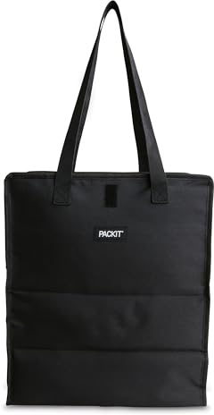 PackIt® Freezable Grocery Tote, Black, Built with EcoFreeze® Technology, Foldable, Collapsible, Reusable, Zip Closure, Dual handles, Great for Transporting Fresh Groceries