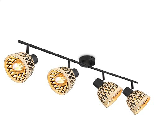 INNOVATE LED Deckenlampe Holz schwarz Deckenstrahler E27 Fassung 4x Spots Deckenleuchte schwarz Deckenstrahler Bambus Lampe Holz Deckenlampe Bambus 4 flammig schwarze Deckenlampe Wohnzimmer Lampe
