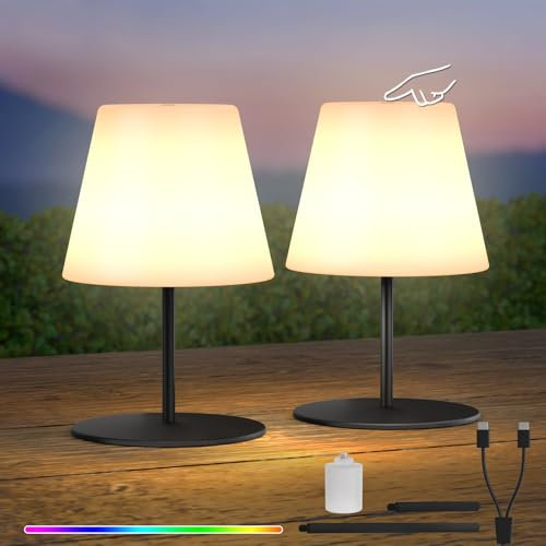 Postlucky 2er Set Tischlampe Kabellos Mini Kleine LED Tischlampe Outdoor Touch Dimmbar Warmweiß/RGB USB Aufladbar Akku Tischleuchte Kabellos IP44 für Außen Patio Terrasse Balkon (Schwarz)