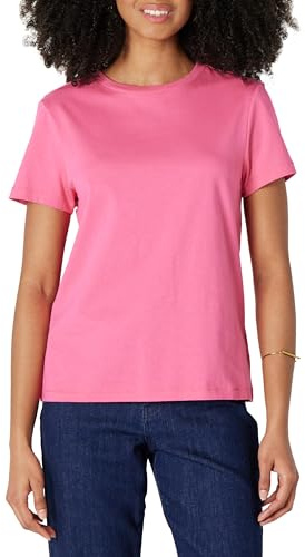 Amazon Essentials T-shirt à Col Rond et Manches Courtes 100 % Coton, Coupe Classique Femme, Rose Incandescent, S