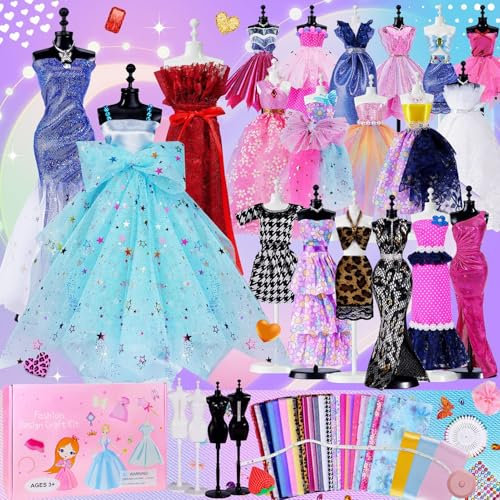 Dessinons la Mode 500+ Pcs, Creation de Mode Couture Enfant, Activites Manuelles pour Enfants avec 4 Mannequin Couture, Cadeau Fille 8 9 10 11 12 Ans