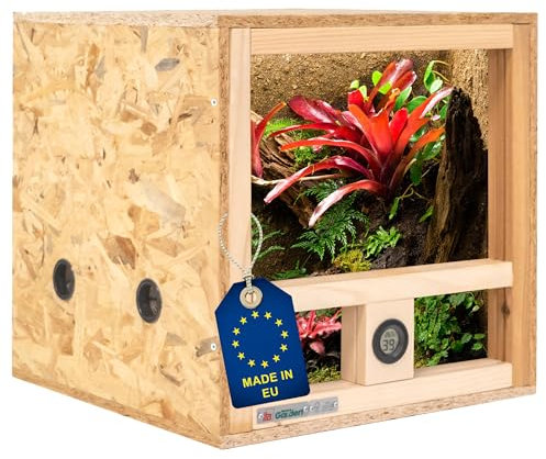 ITA Mini Terrarium 40x40x40 cm mit Seitenbelüftung & Integriertem Hygrometer - Holzterrarium aus OSB-3 Platten - Terrarien für Reptilien, Schlangen, Amphibien - EU Produkt, FSC Zertifiziert