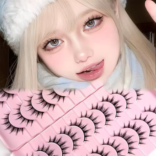 SIVZUMO 10 paia Manga Lashes Aspetto naturale Wispy Spiky Lashes Ciglia finte 3D asiatiche Ciglia anime incrociate Sembrano ciglia individuali a grappolo