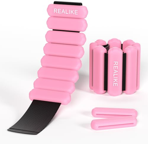 REALIKE Ankle Weights for Women Wrist Leg Adjustable Weighted Wristband for Pilates Yoga Walking Aerobics 2 Pieces in Set 1lb(453.5g) Per Piece (Rosa)
