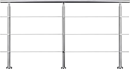 Garde-corps 200cm avec main courante, en acier inoxydable 201, pour intérieur et extérieur, garde-corps avec 3 traverses