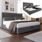 Dolamaní Boxspringbett Doppelbett 180x200 cm, Polsterbett mit Verstellbare Kopfstützen,Hydraulisches Bettgestell mit Stauraum, Bett mit Metall- Lattenrost, Leinen Ohne Matratze (Grau)