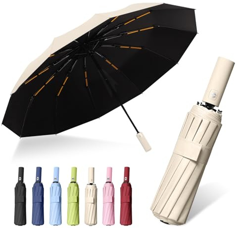 FANSEZQ Parapluie Automatique Compact Anti-Tempête, Ouverture/Fermeture Automatique Ultra-Léger et Portable, Imperméable et Résistant au Vent pour Voyage, Hommes et Femmes (Beige)