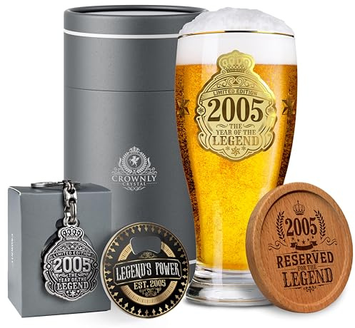 CROWNLY CRYSTAL® Bicchiere da Birra 570 ml – Regalo Uomo 21 Anni, Idea Regalo Compleanno Personalizzata