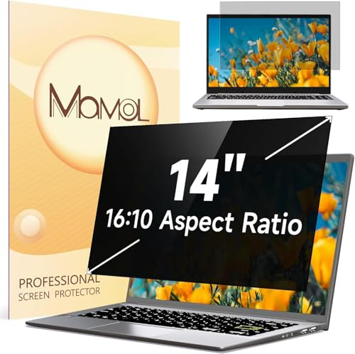 Mamol Sichtschutz 14 Zoll Blickschutzfolie für 16:10 Laptop, Blickschutzfilter Laptop Privacy Screen Filter Anti Blaulicht Blendschutz,Abnehmbarer Kompatibel mit Lenovo/HP/Dell/Acer/Samsung/Asus