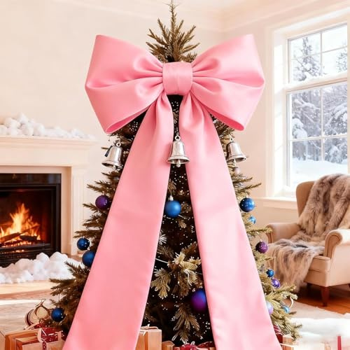 Fiocchi per Albero di Natale Grandi, Fiocco Puntale per Albero di Natale, Grandi Fiocchi di Velluto Rosso Bordò per Alberi di Natale, Decorazioni di Velluto per Finestra, Parete, Porta (Rosa)
