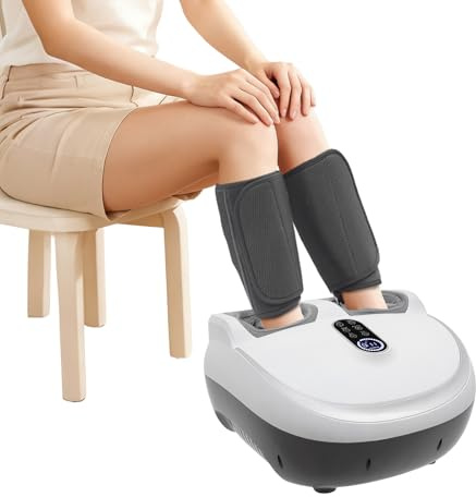Fotmassageapparat med värmefunktion, 60 W ben- och fotmassageapparat, elektrisk fot- och vadmassageapparat för hem och kontor (vit)