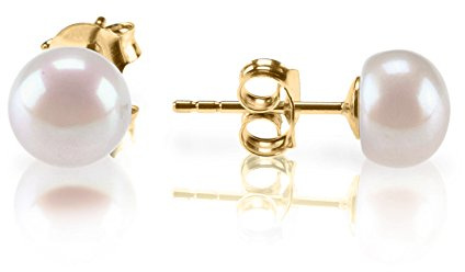 PAVOI Stud Earrings for Women, 14K Gold Plated, Yellow Gold, Size 11, Pearl