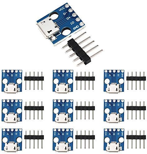 WayinTop 10pcs Micro USB to DIP 5Pin Pinboard 2.54mm Power Adapter Board 5V Breakout Converter Module for DIY USB Power Supply Breadboard Design