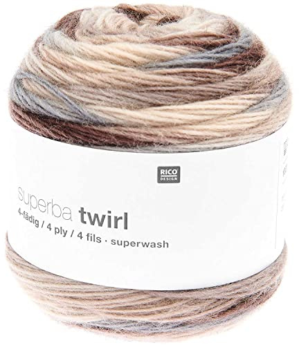 Rico Design Superba Twirl Ovillo de lana para calcetines de 4 hilos con degradado de color, hilo para tejer para dos calcetines diferentes, 100 g (02)
