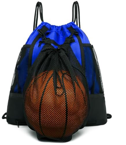 STAY GENT Drawstring Basketball Rucksack Fussball Rucksack für Jugendliche Turnbeutel Jungen Kinder Fußballtasche Soccer Volleyball Sportbeutel Outdoor mit Ballnetz Ball Tasche für Fitnessstudio Blau