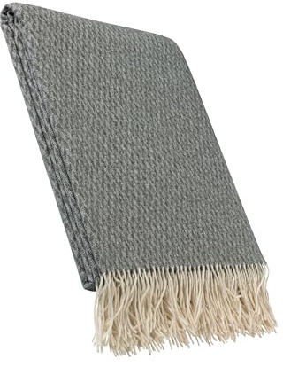 LuckyBlankets Rom Wolldecke 140 x 200 cm Premium Qualität - Merino wolldecke - Kaschmir Decke - Kuscheldecke (Grau)