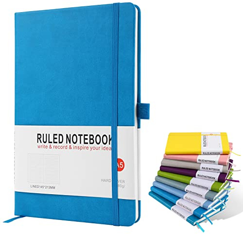 A5 Notebook, Journal Note Pad 200 Pages 80 GSM Journal Notebook Hardback Notepad with Lined Pages Composition Notebooks, Pen Loop and Expandable Paper Pocket, Journal Notepad Note Book- Bright Blue