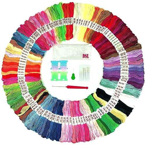 Embroidery Threads 120 Skeins Pack, DSL Cross Stitch Threads 8m (6 Strand) Rainbow Colour Embroidery Floss, Friendship Bracelets Threads, Crafts Sewing Thread with Needles, Bobbins, Threader, etc