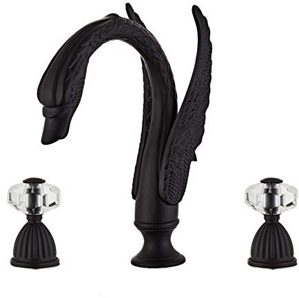 RajoNN Swan Basin Mixer Tap Black Three Hole Widespread Bathroom Sink Hot and Cold Mixer Lavatory Double Handle Washbasin Sink Brass Vanity